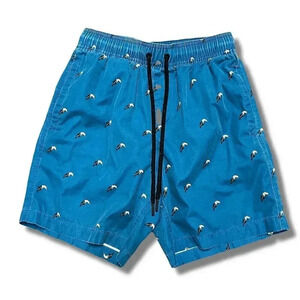Goodthreads Men's XS Blue Toucan Print Swim Shorts Mesh Lined with Drawstring